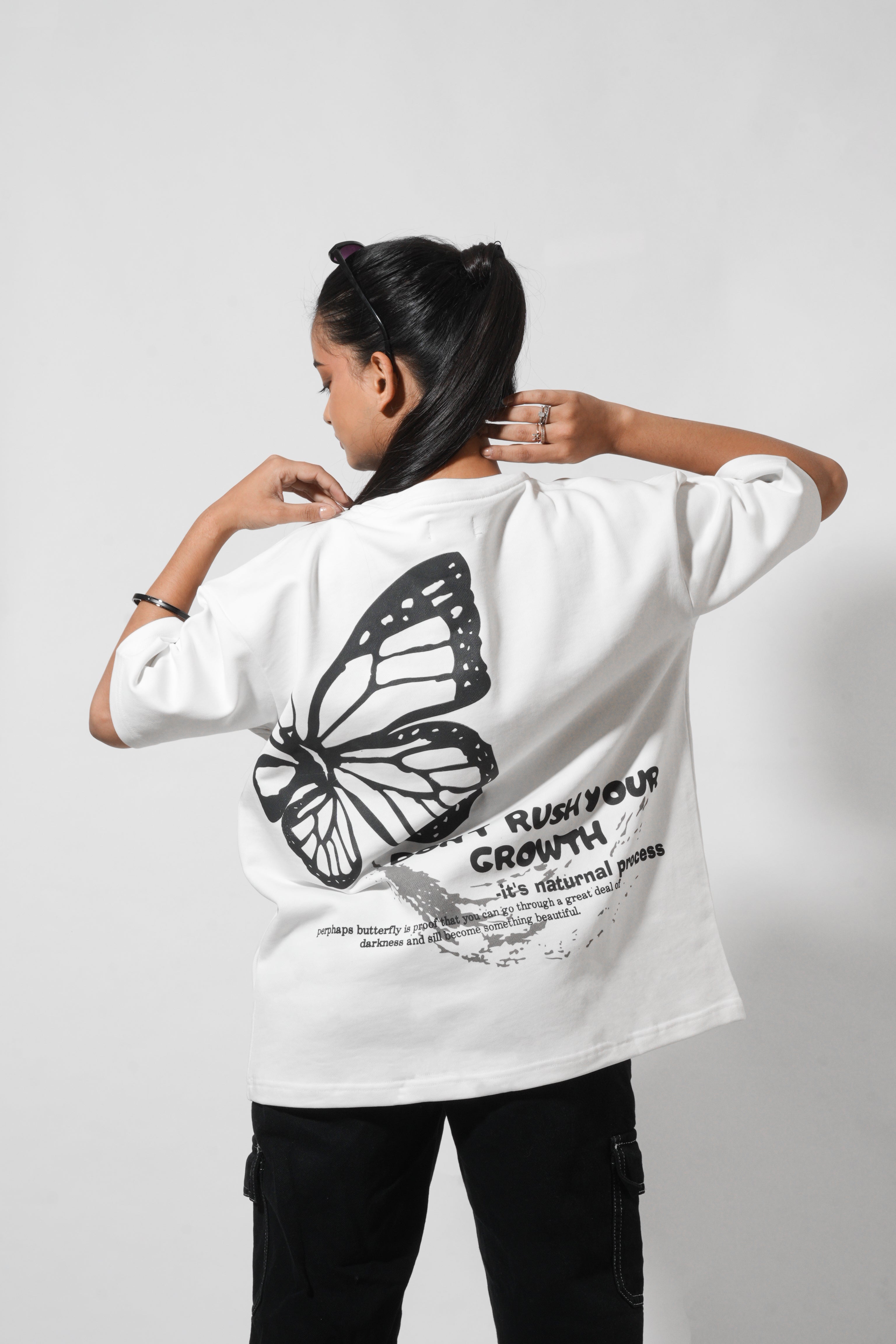White T-Shirt with Butterfly Print