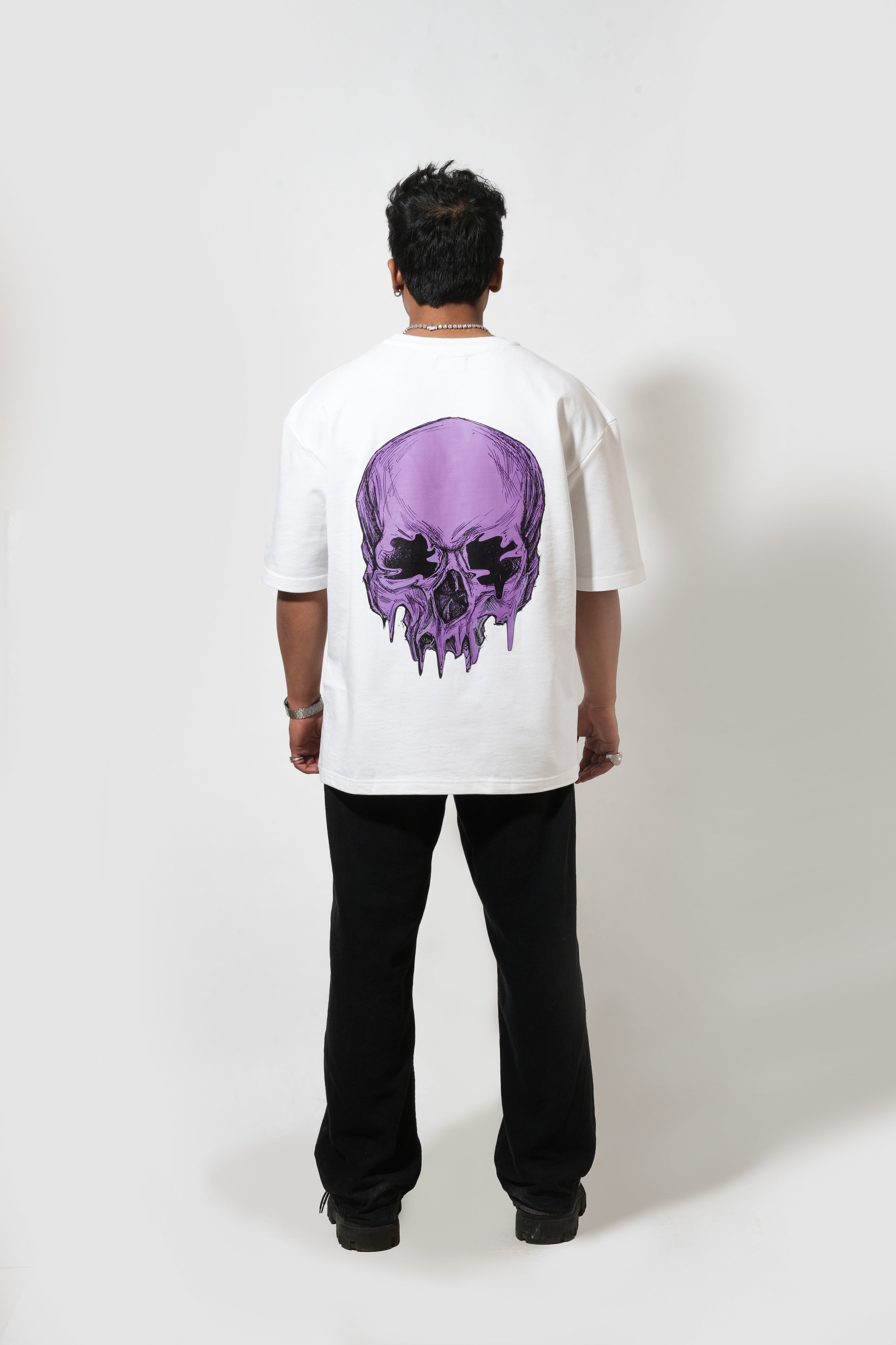 Bold Skull Graphic White T-Shirt with Puff Print