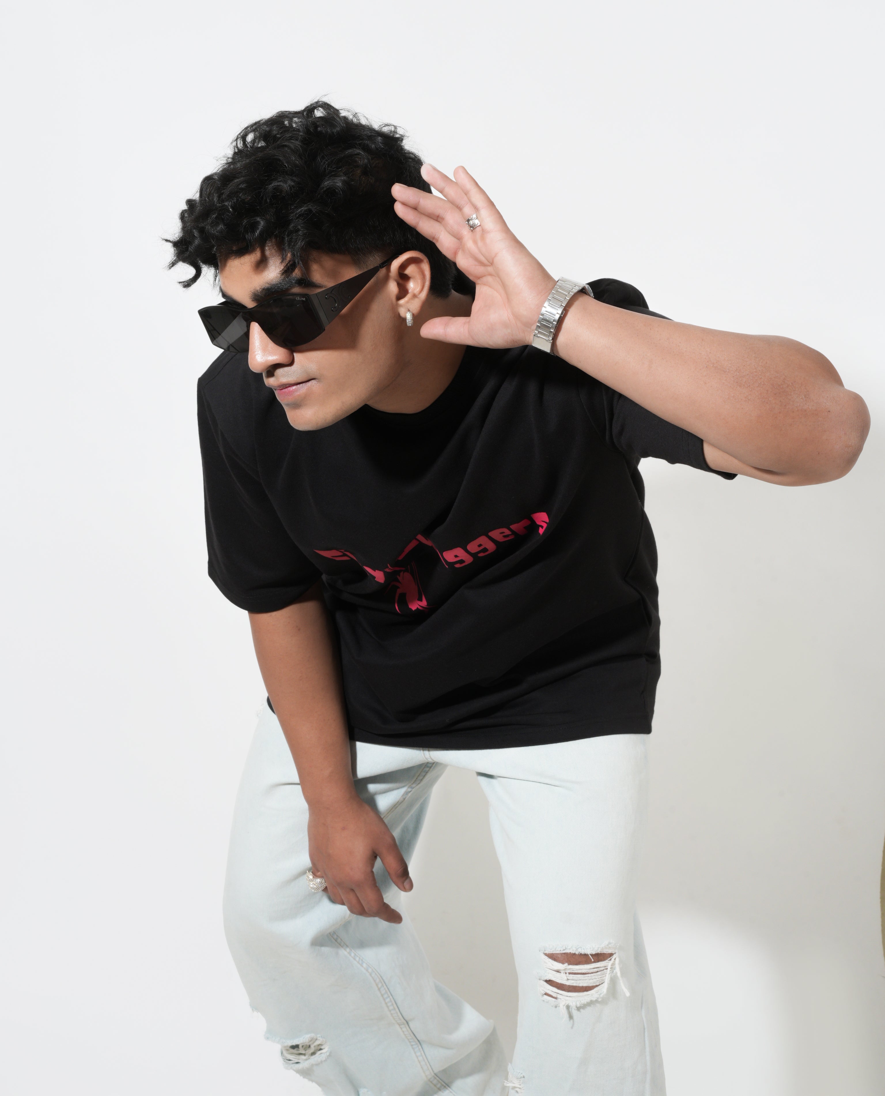 Black Unisex Oversized T-Shirt with Spider Print