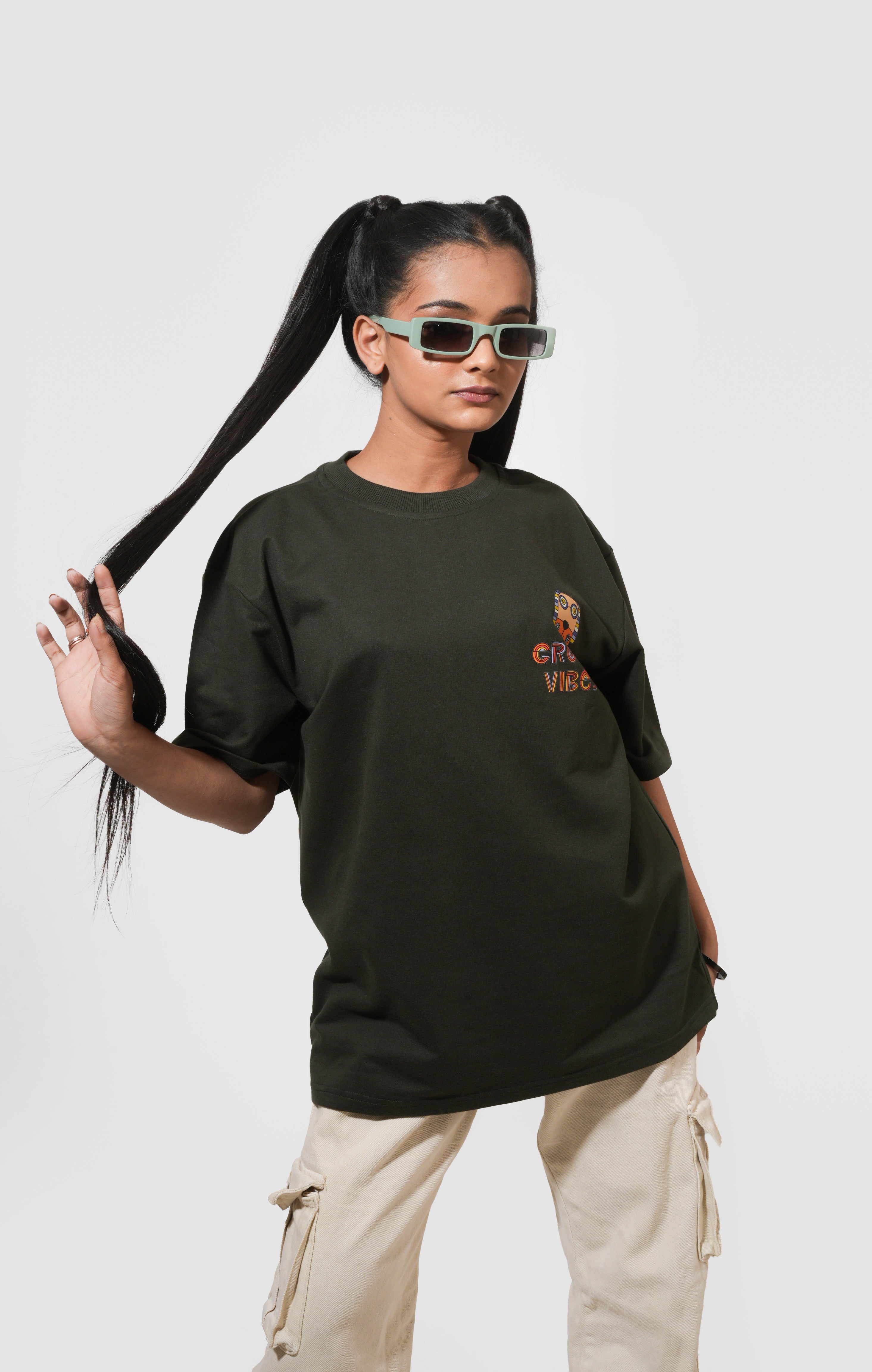 Olive Green "Groovy Vibes" T-Shirt