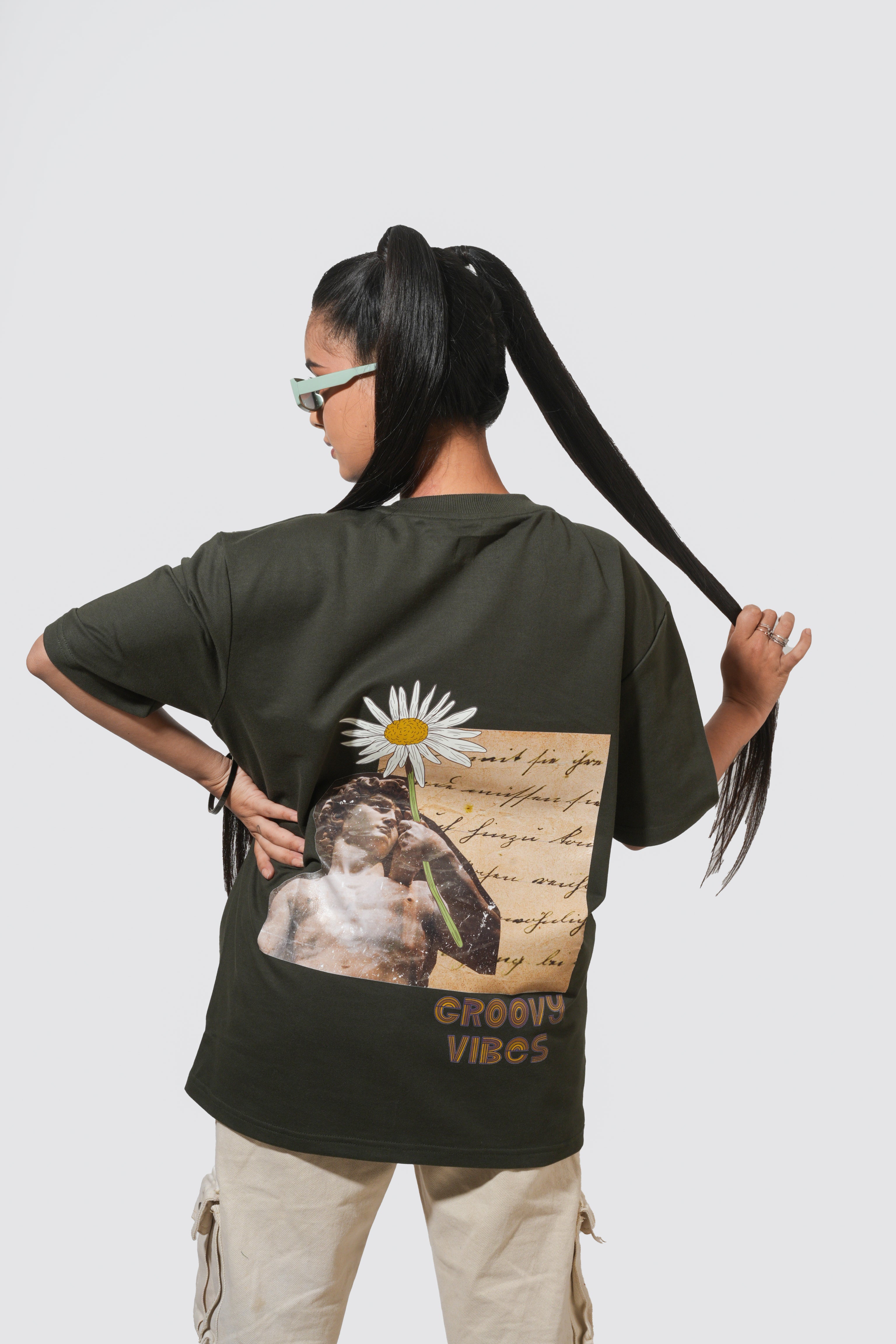 Olive Green "Groovy Vibes" T-Shirt