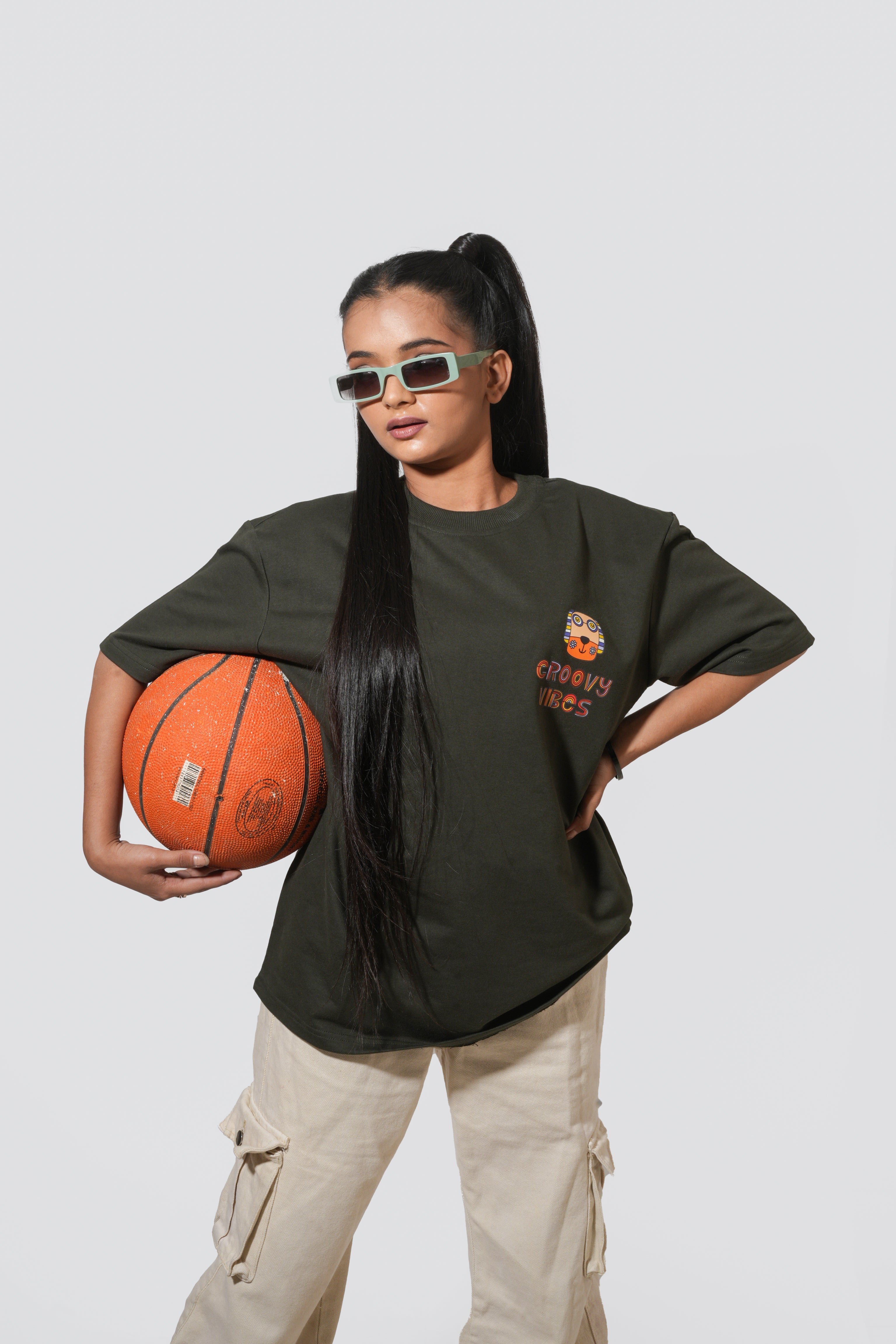 Olive Green "Groovy Vibes" T-Shirt
