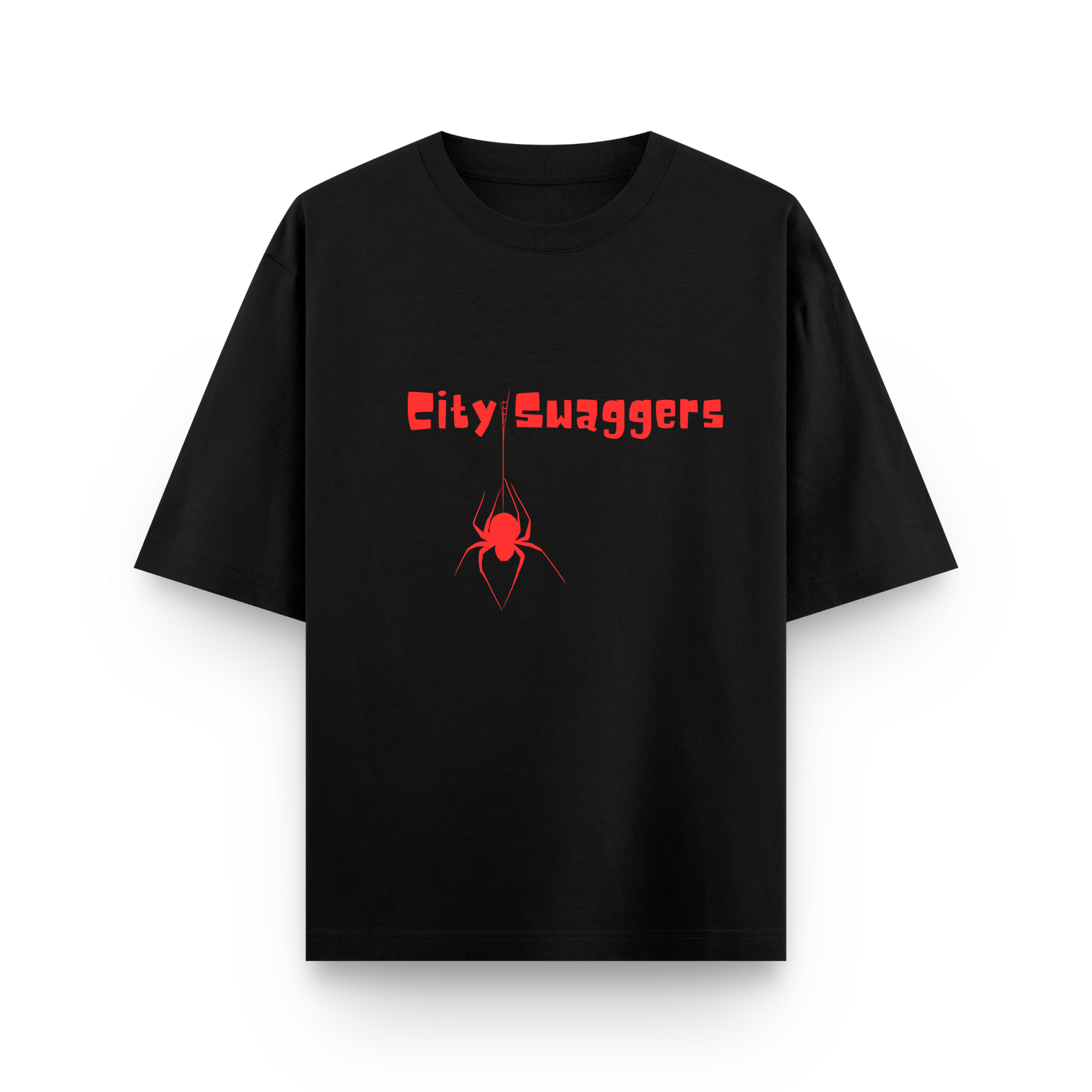 Black Unisex Oversized T-Shirt with Spider Print
