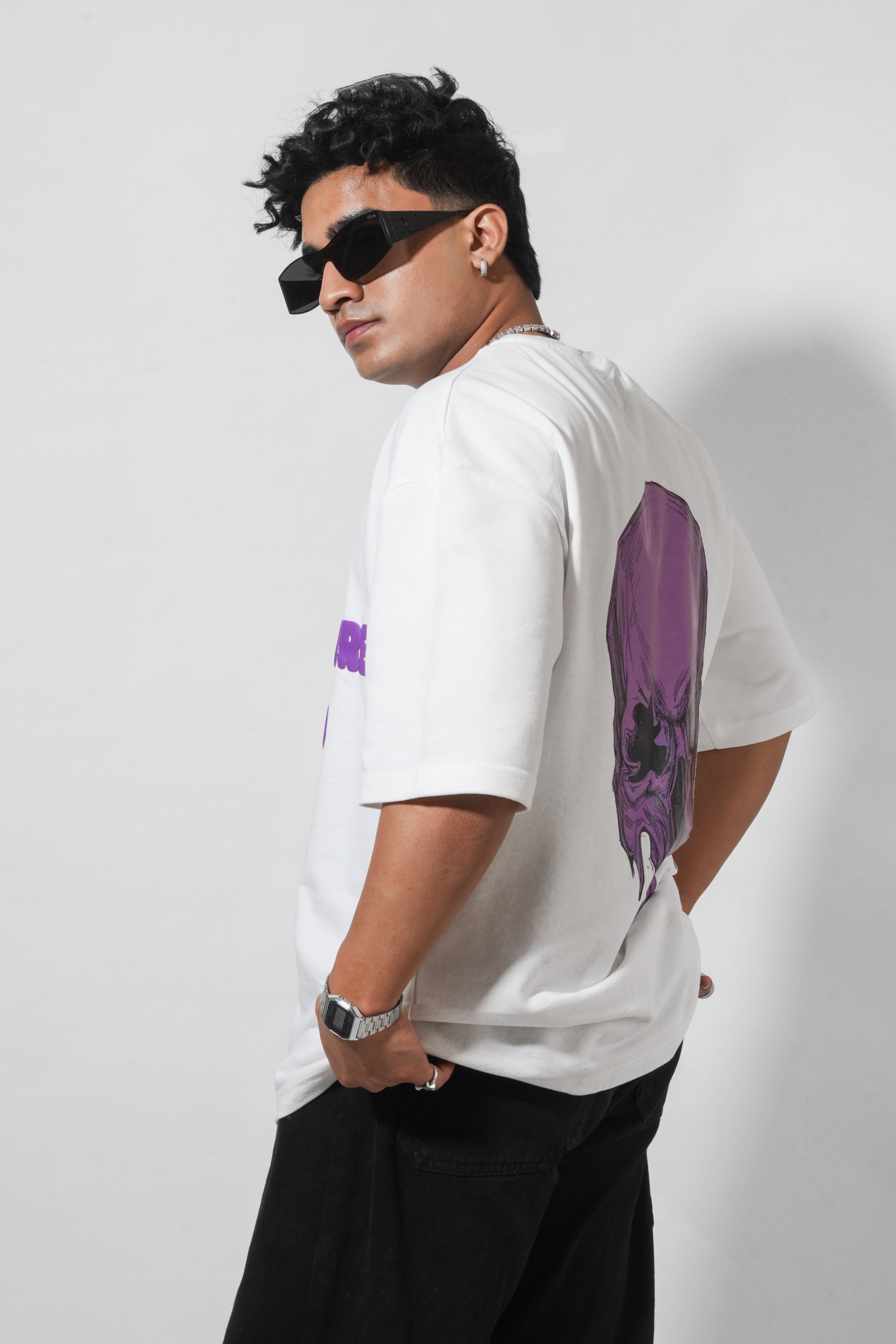 Bold Skull Graphic White T-Shirt with Puff Print