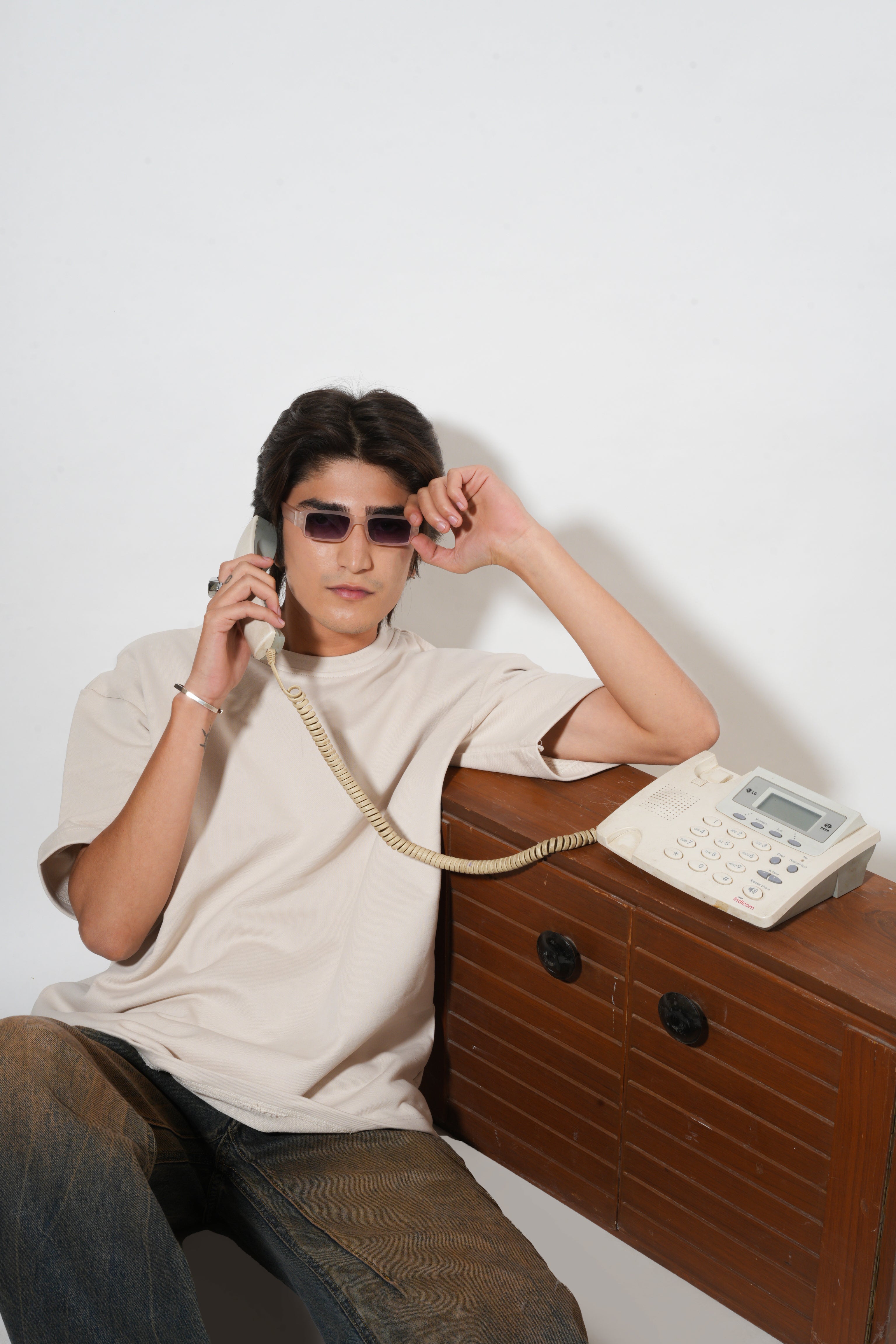 Beige Oversized Tee with Minimal Design