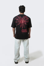 Black Unisex Oversized T-Shirt with Spider Print