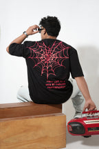 Black Unisex Oversized T-Shirt with Spider Print