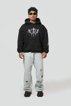 Black Hoodie with Bold Grey Ink Design