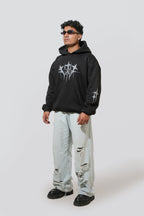 Black Hoodie with Bold Grey Ink Design