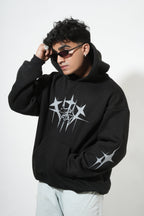 Black Hoodie with Bold Grey Ink Design