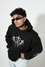 Black Hoodie with Bold Grey Ink Design