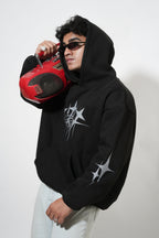 Black Hoodie with Bold Grey Ink Design