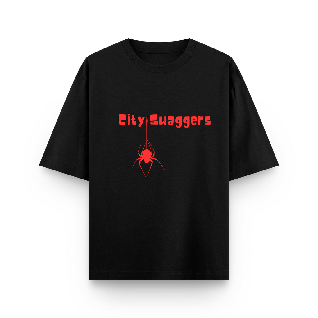 Black Unisex Oversized T-Shirt with Spider Print